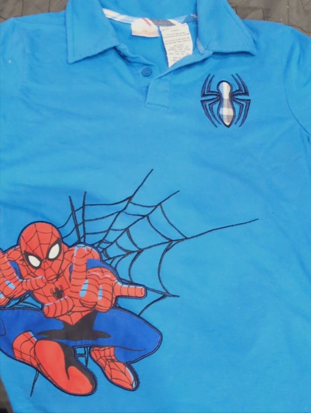 Spiderman Bright Blue Polo with Red & Blue Graphic